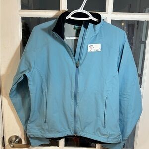 W56. L.L. Bean Women's Black Jacket with Light Blue Trim